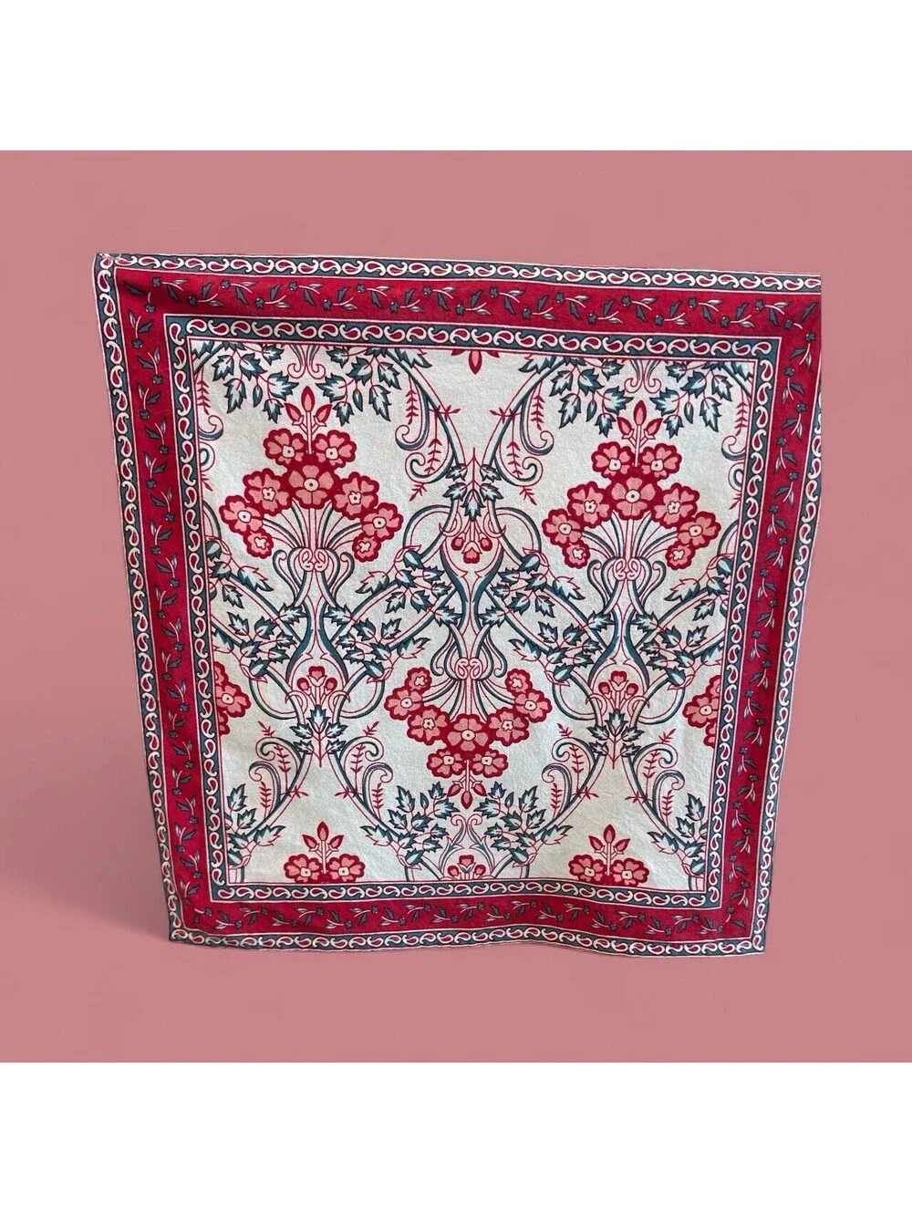 NapaStyle Mediterranean Red Floral Block Print Cotton Napkins Set of 4